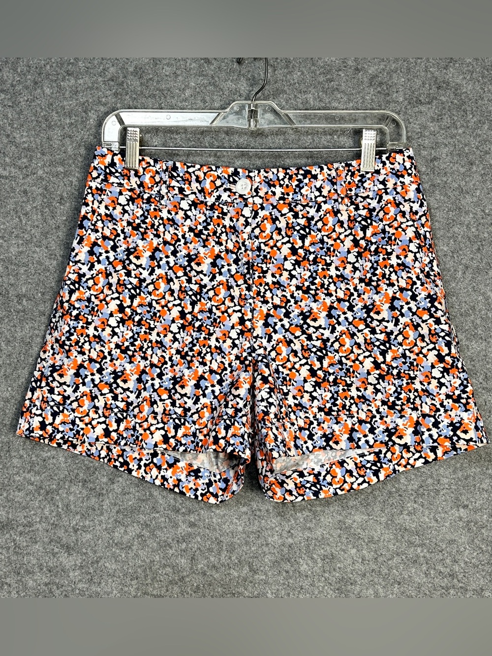 Nautica 10 Stretch Chino Floral-Print Shorts Orange Blue White Preppy Coastal